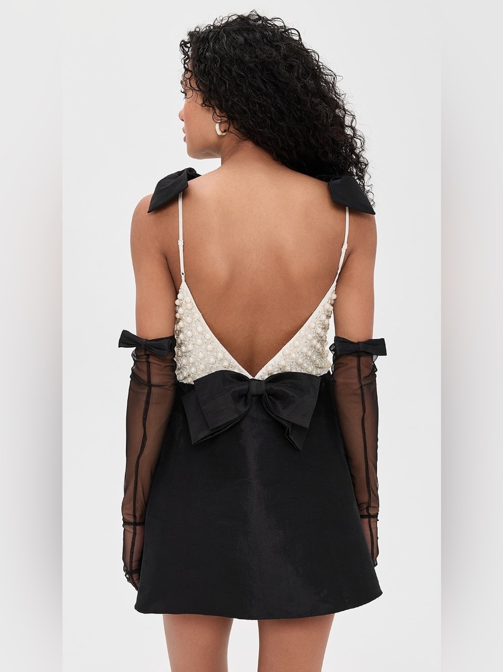 For Love & Lemons Pearly Bow Black Satin Mini Dress Size Small NWT - Picture 5 of 17